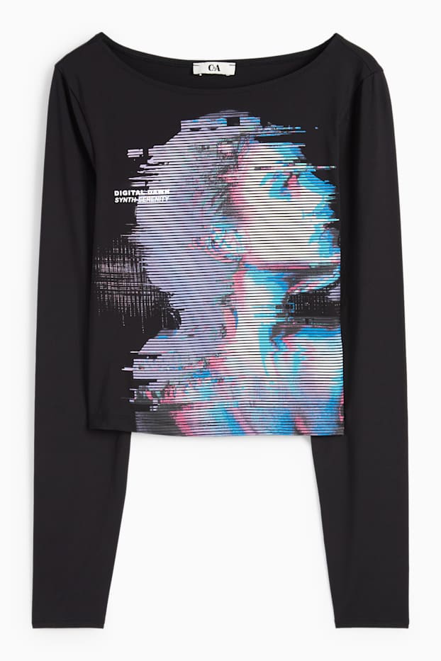 Damen - Crop Langarmshirt - schwarz