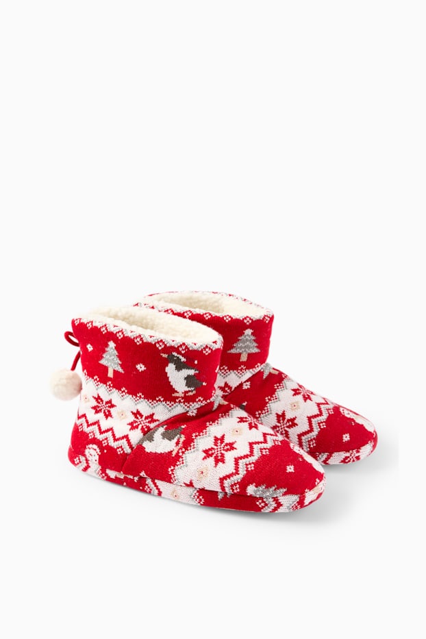 Dona - Sabatilles nadalenques d’estar per casa - estampades - vermell fosc