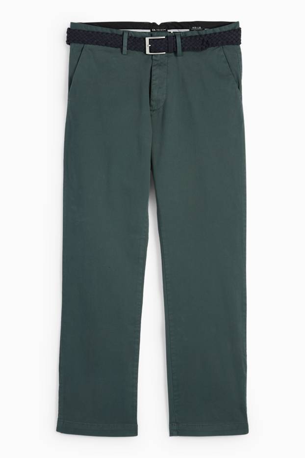 Bărbați - Chino cu curea - regular fit - verde închis