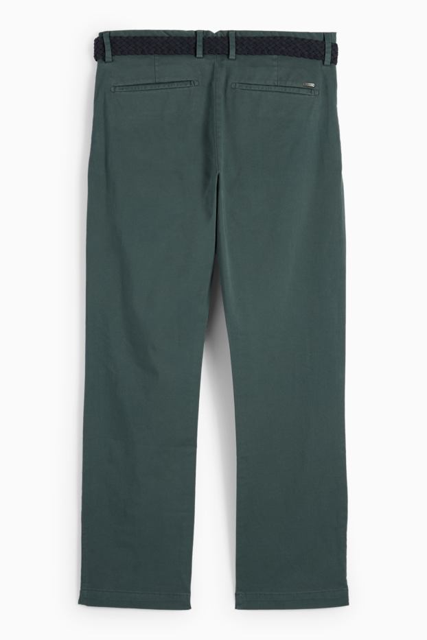 Bărbați - Chino cu curea - regular fit - verde închis