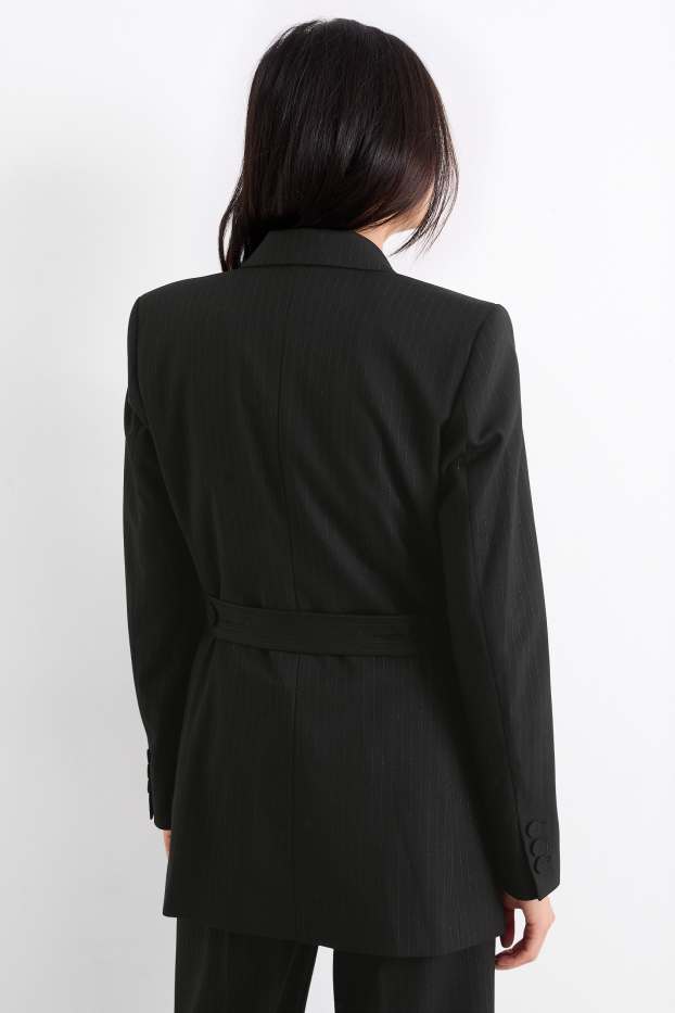 Femmes - Blazer long - cintré - fines rayures - noir