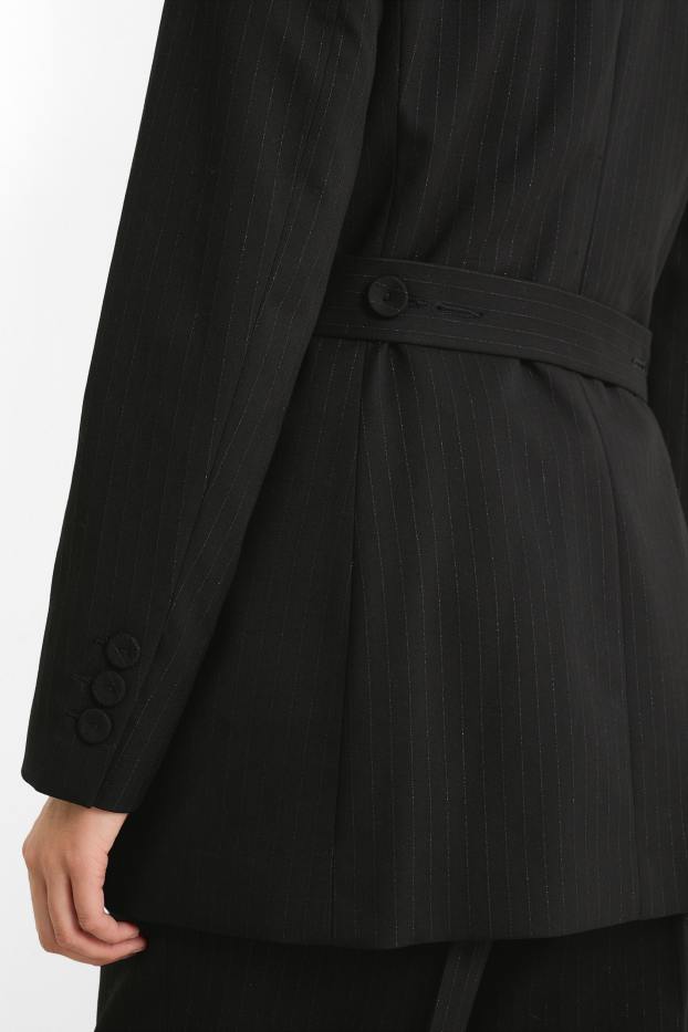 Femmes - Blazer long - cintré - fines rayures - noir