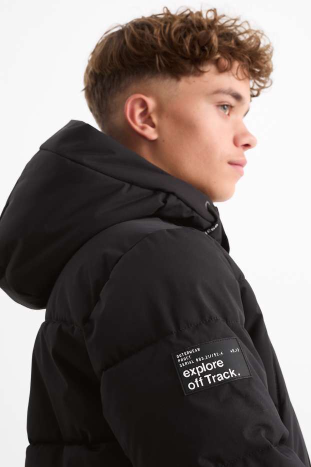 Kinder Jungen - Steppjacke mit Kapuze - wasserabweisend - schwarz