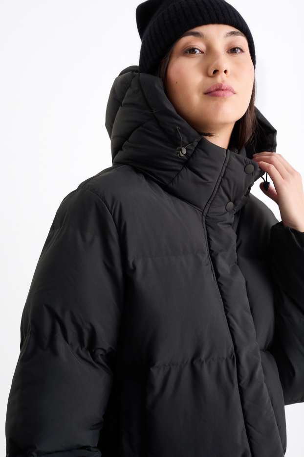 Donna - Cappotto trapuntato con cappuccio - impermeabile - nero