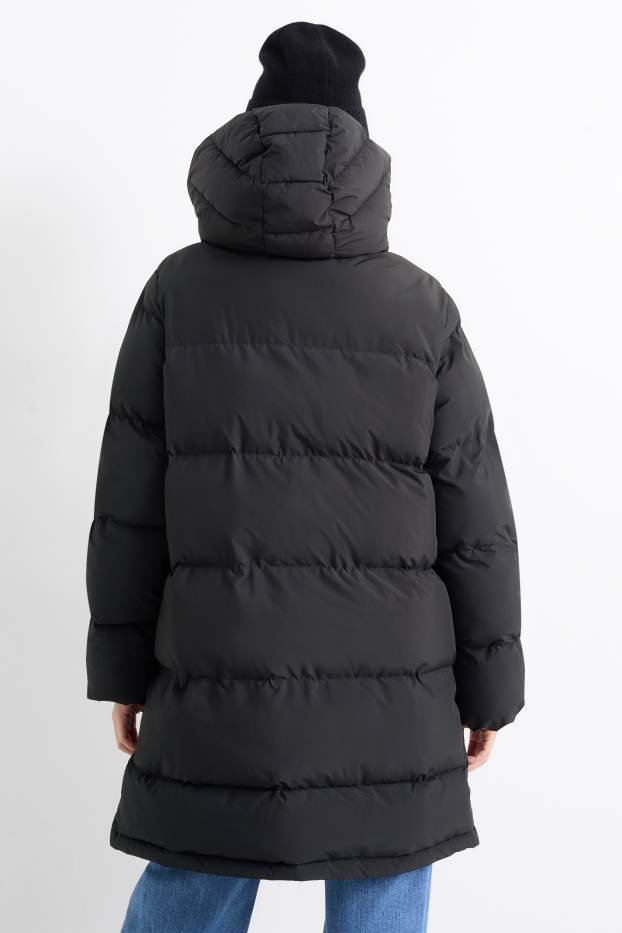 Donna - Cappotto trapuntato con cappuccio - impermeabile - nero