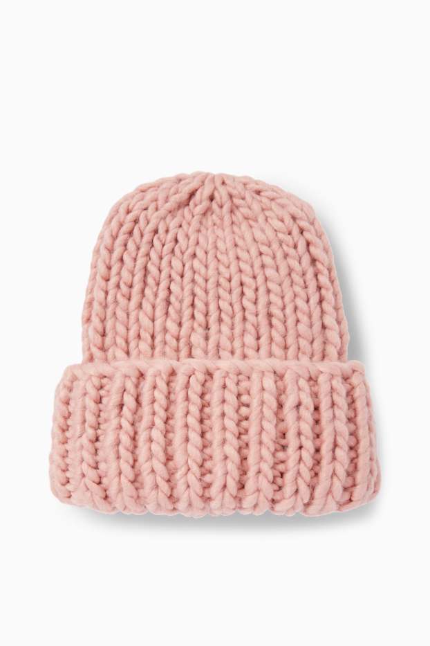 Femmes - Bonnet rond - côtelé - rose