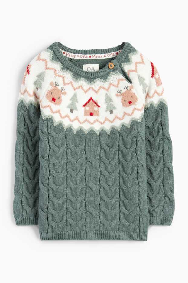 Baby Mädchen - Rentier - Baby-Pullover - Zopfmuster - grün