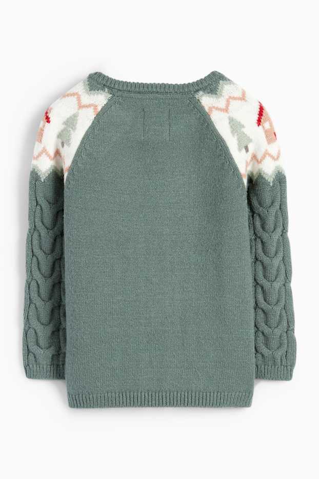 Baby Mädchen - Rentier - Baby-Pullover - Zopfmuster - grün