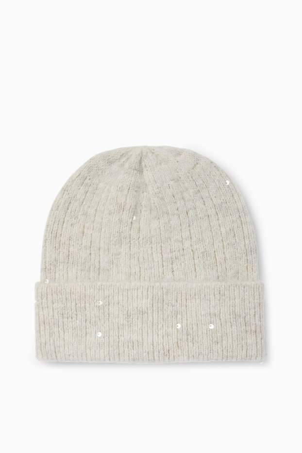 Women - Sequin beanie - ribbed - cremewhite