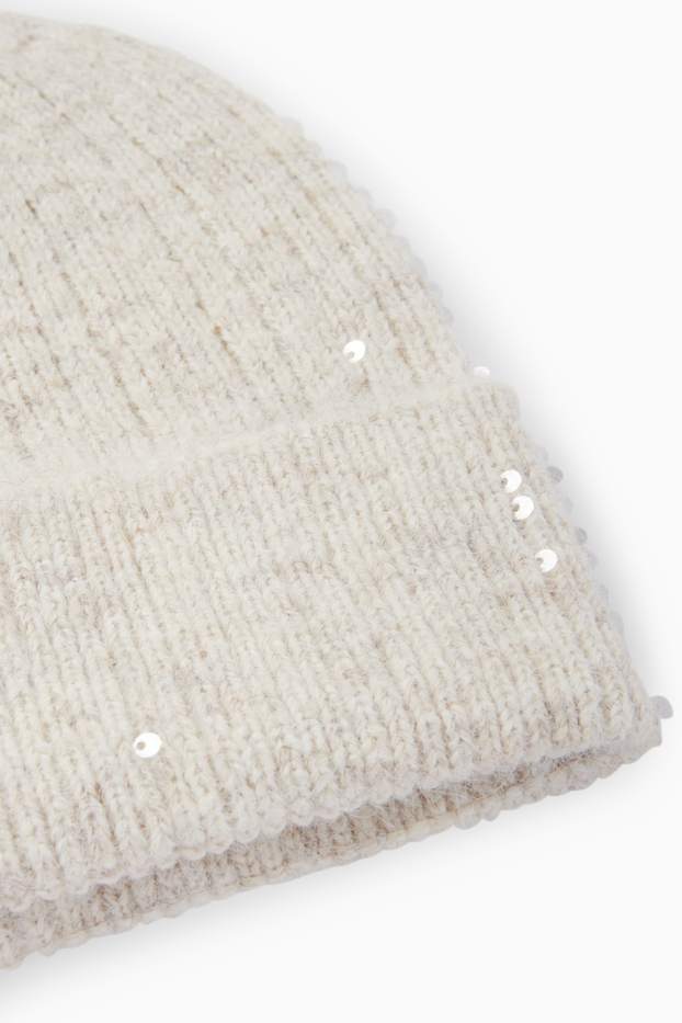 Women - Sequin beanie - ribbed - cremewhite