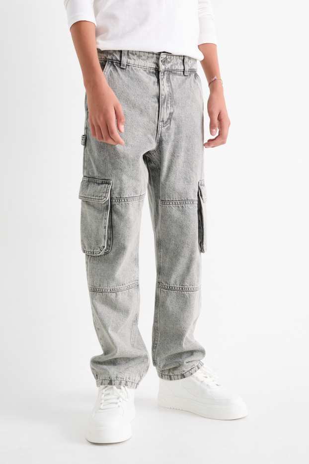 Kinderen: jongens - Cargo jeans - thermojeans - jeanslichtgrijs