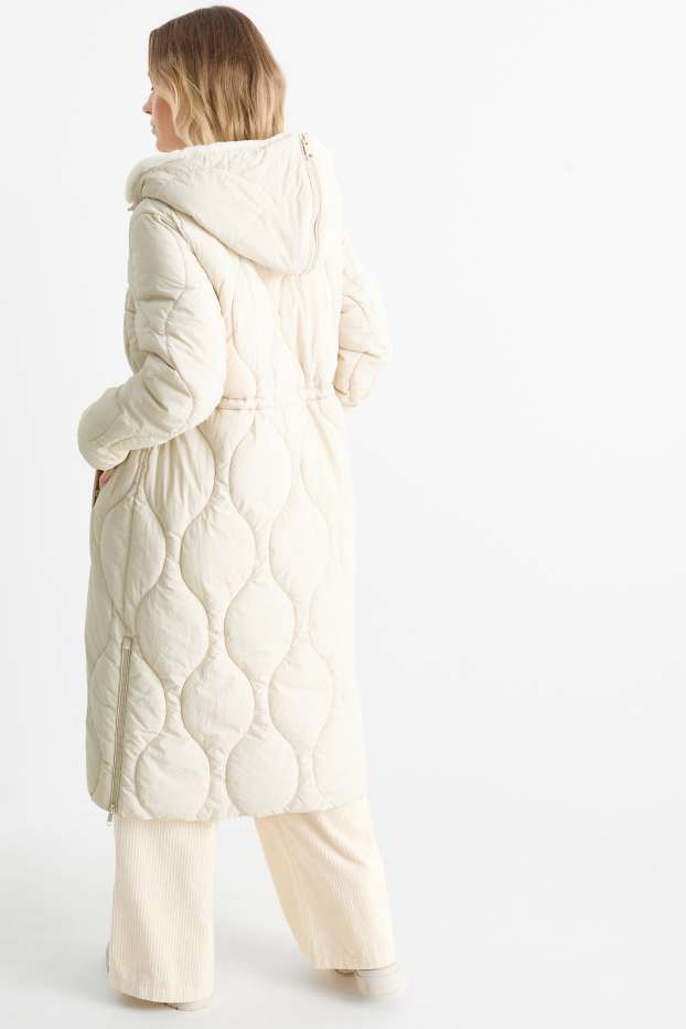 Femmes - Doudoune longue à capuche - beige clair