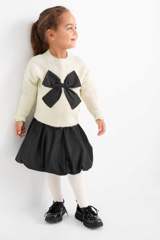 Kinder Mädchen - Schleife - Set - Pullover, Rock und Strumpfhose - 3 teilig - schwarz