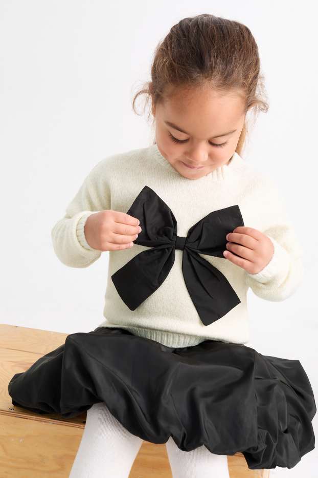 Kinder Mädchen - Schleife - Set - Pullover, Rock und Strumpfhose - 3 teilig - schwarz