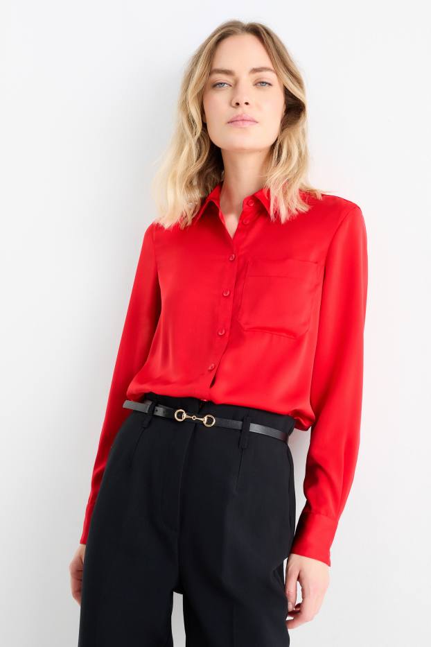 Donna - Blusa di raso - rosso