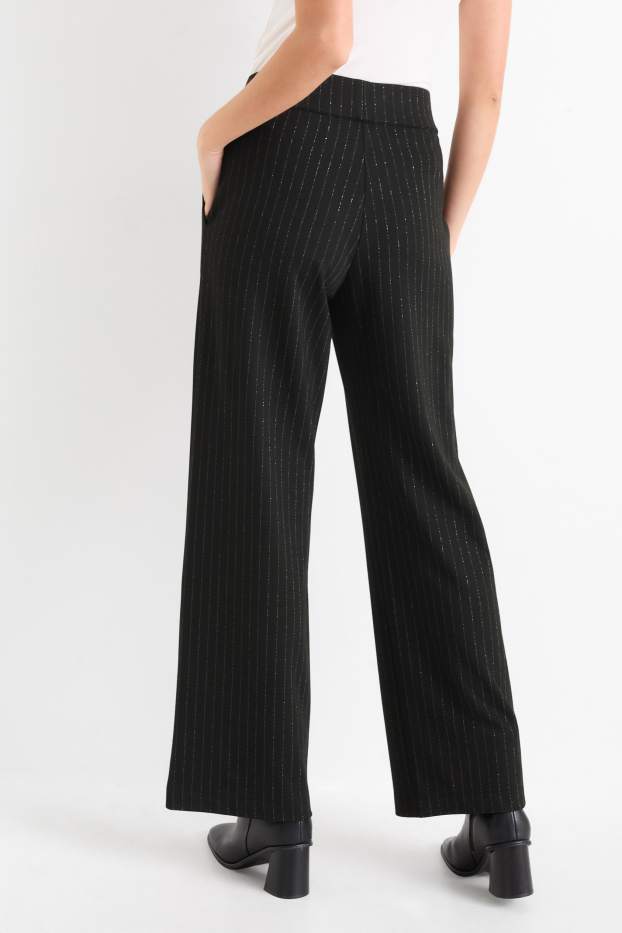 Femei - Pantaloni din jerseu - talie înaltă - straight fit - dungi fine - negru