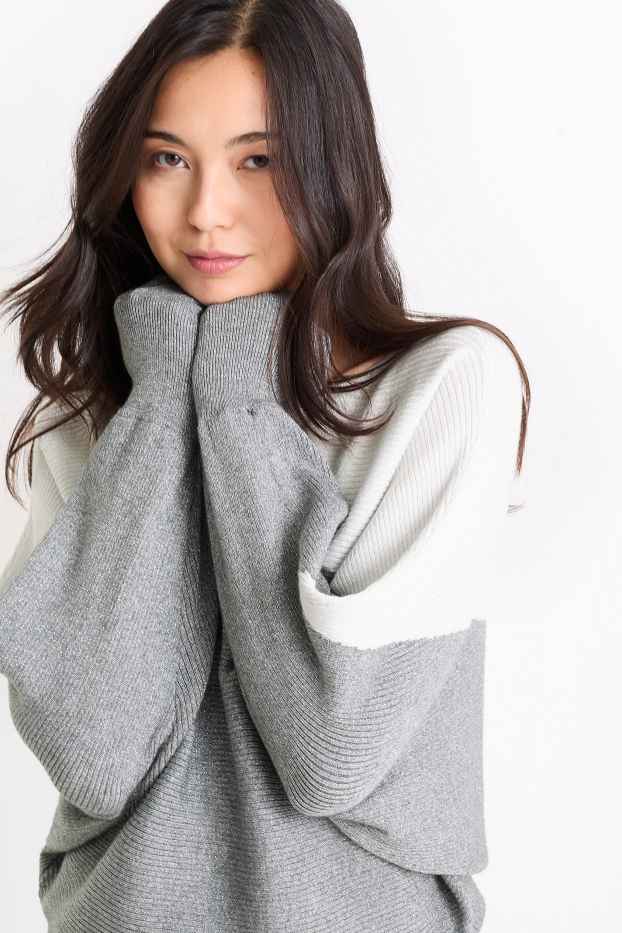Women - Jumper - ribbed - gray