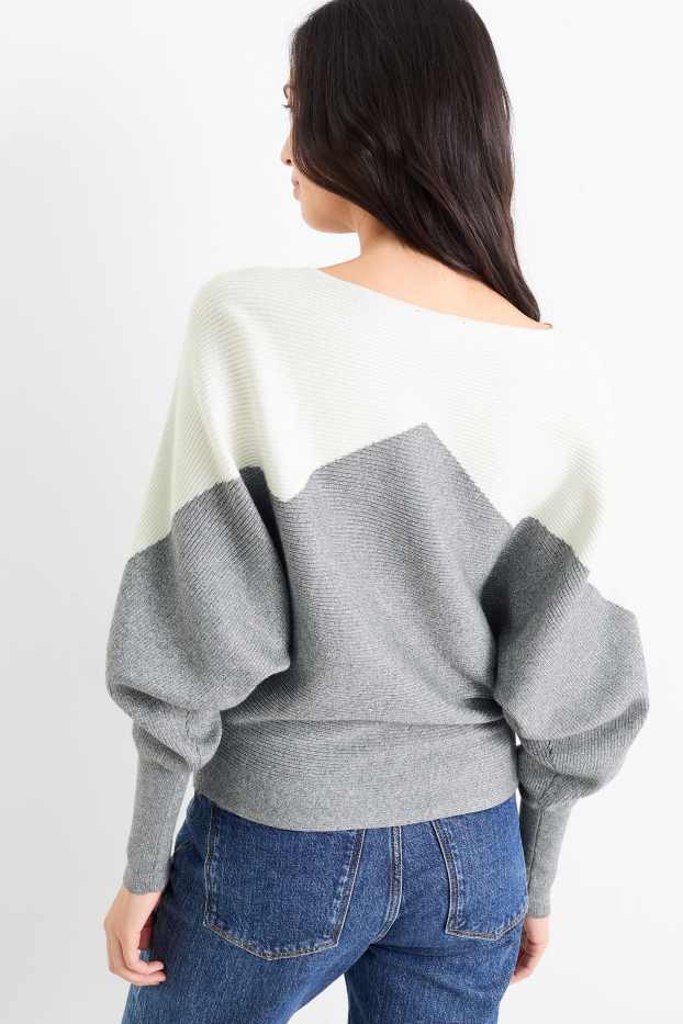 Women - Jumper - ribbed - gray
