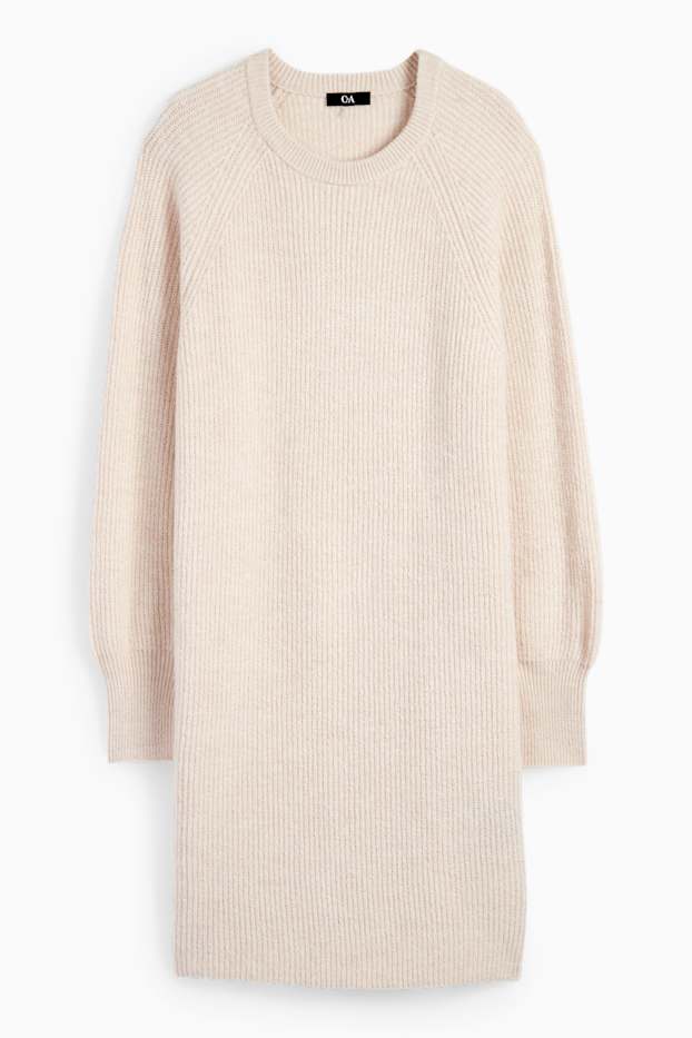 Mujer - Vestido de punto - de canalé - beige claro