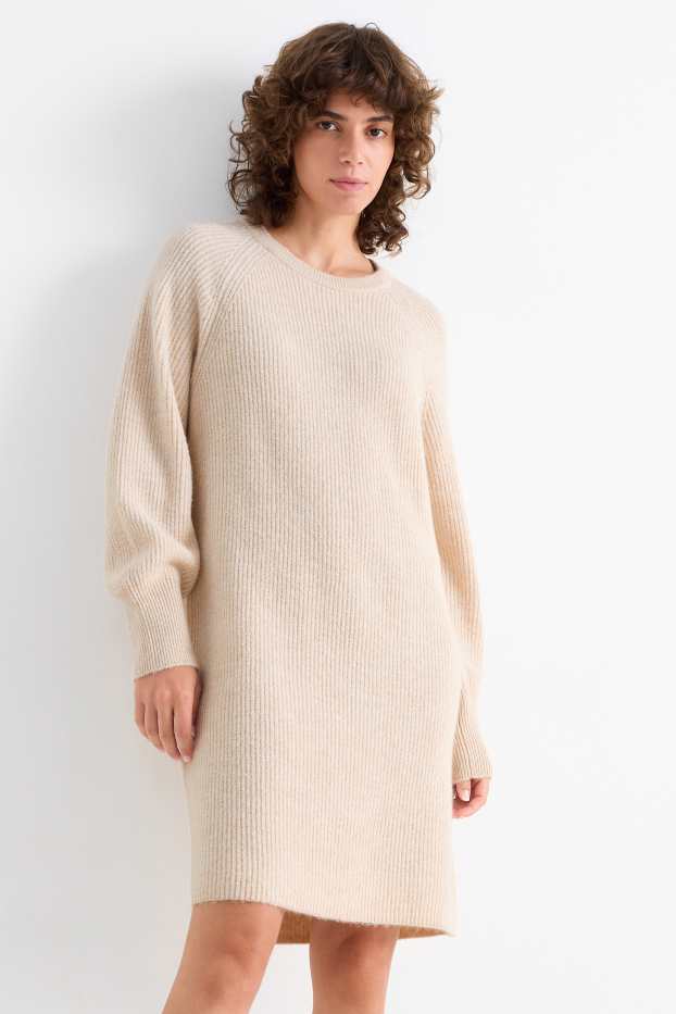 Mujer - Vestido de punto - de canalé - beige claro