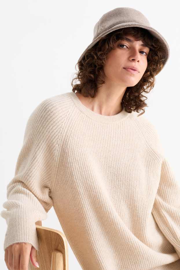 Mujer - Vestido de punto - de canalé - beige claro