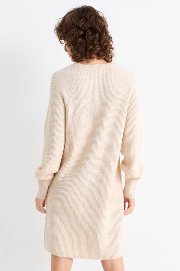 Mujer - Vestido de punto - de canalé - beige claro