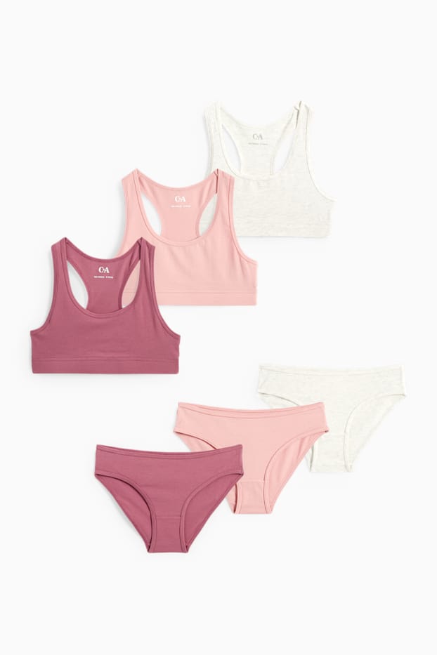 Enfants filles - Lot de 6 - 3 brassières et 3 culottes - rose