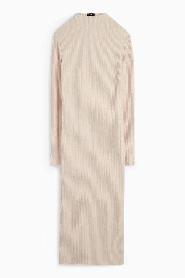 Femmes - Robe en maille - finition côtelée - beige clair