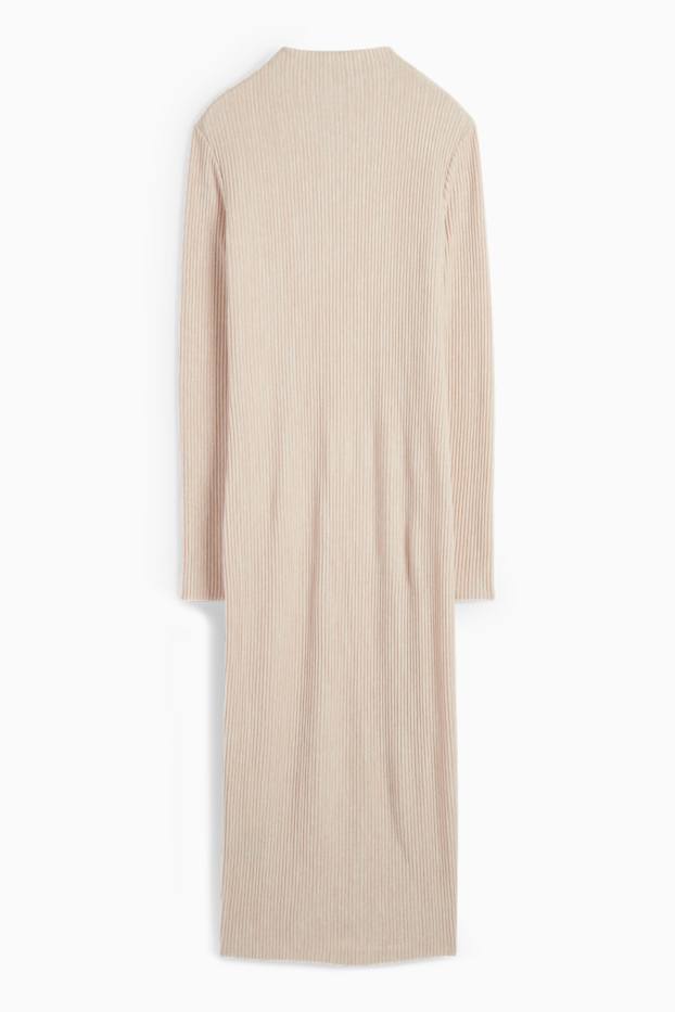 Femmes - Robe en maille - finition côtelée - beige clair