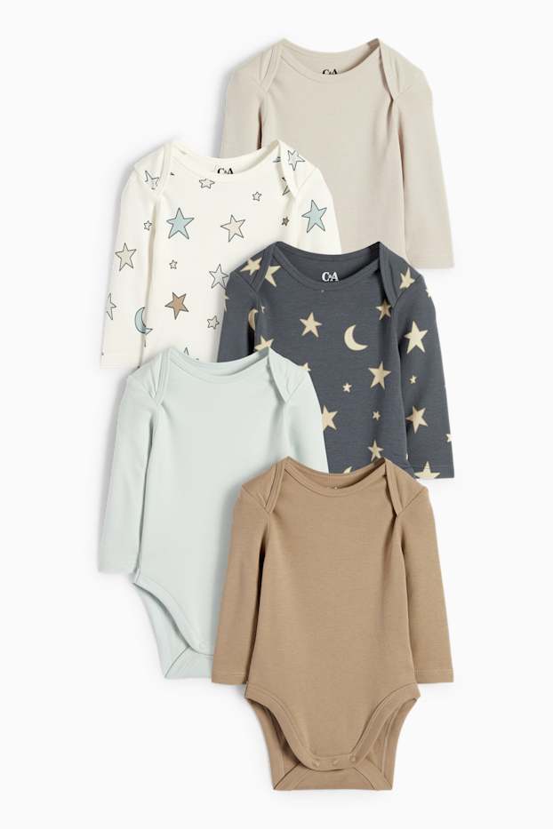 Unisexe - Lot de 5 - lune et étoiles - bodys bébé - beige