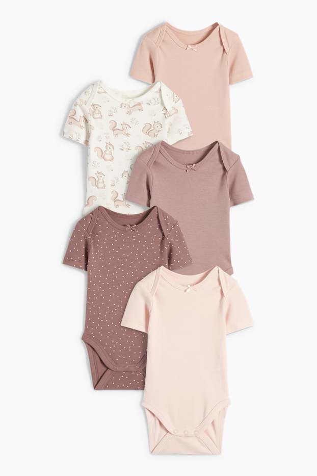 Bébés filles - Lot de 5 - écureuils - bodys bébé - rose foncé