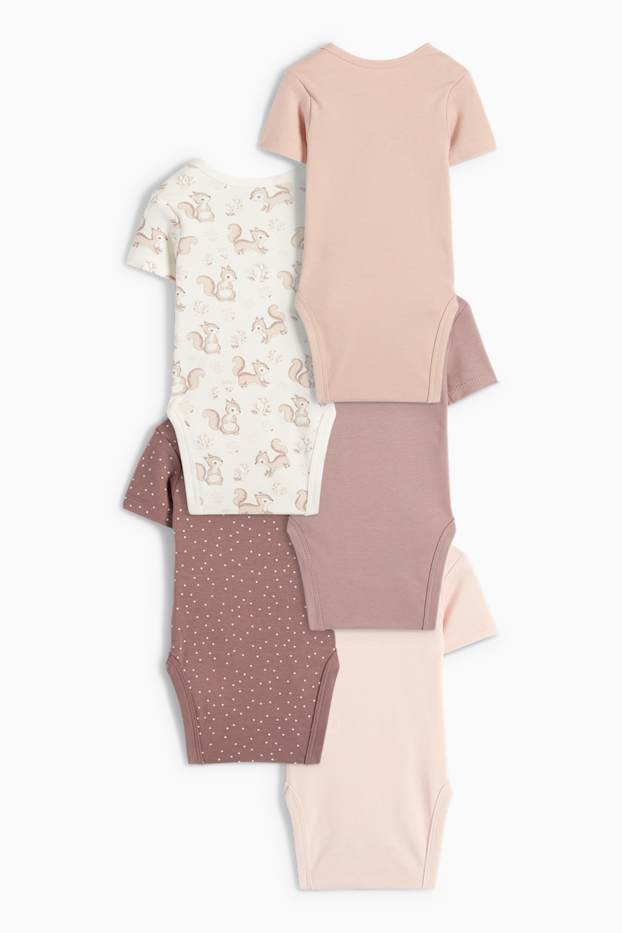 Bébés filles - Lot de 5 - écureuils - bodys bébé - rose foncé