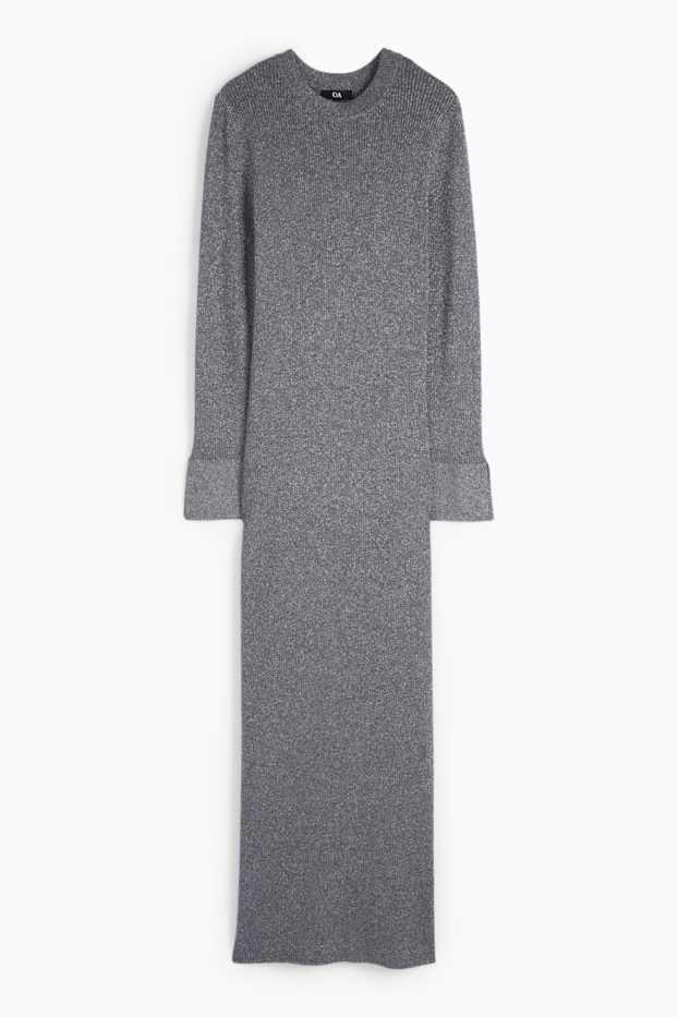 Dona - Vestit de punt amb obertura - acanalat - brillant - gris fosc