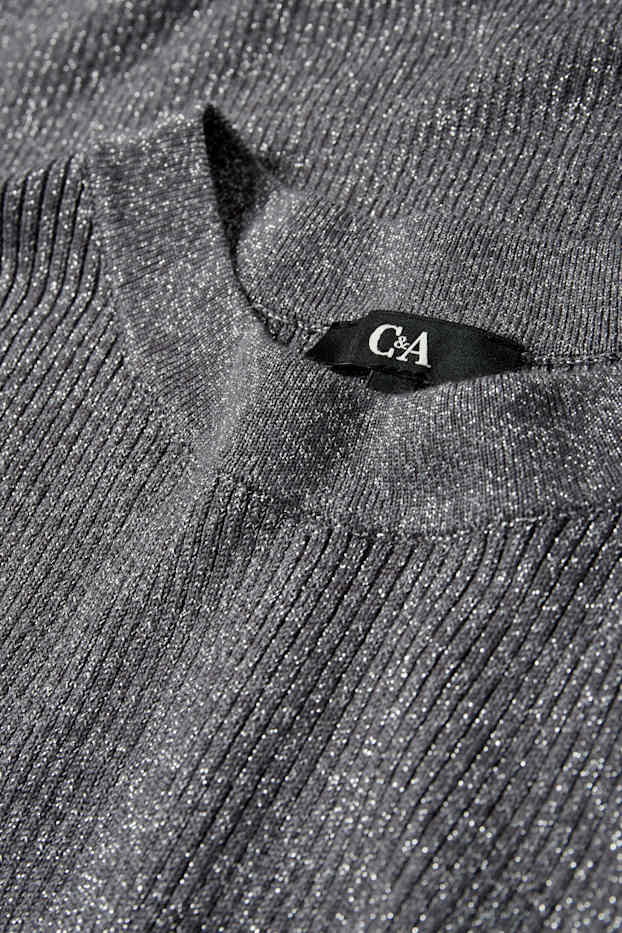 Dona - Vestit de punt amb obertura - acanalat - brillant - gris fosc