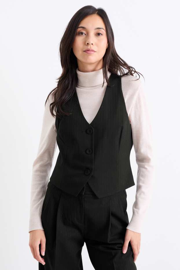 Femmes - Gilet sans manches - fines rayures - noir