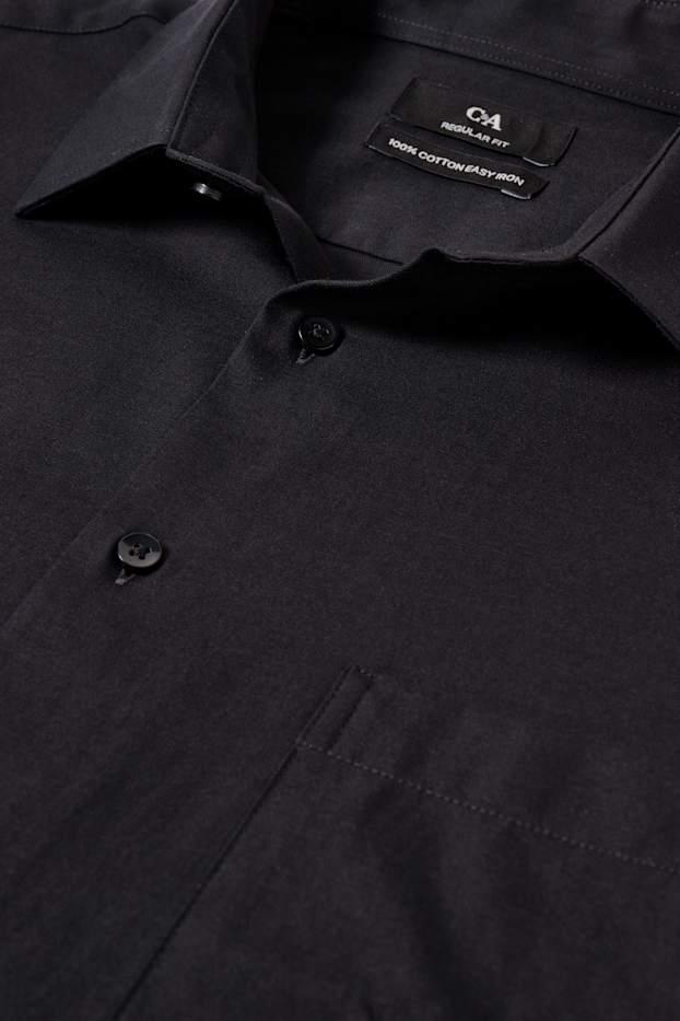 Hommes - Chemise de bureau - regular fit - col kent - facile à repasser - noir