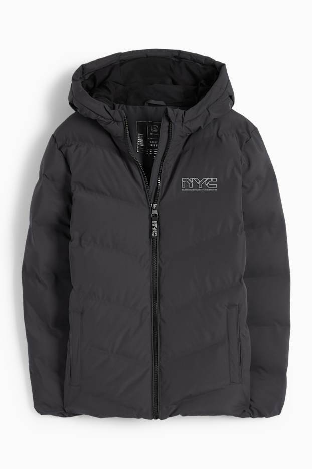Niños: niños - Chaqueta acolchada con capucha - hidrófuga - negro