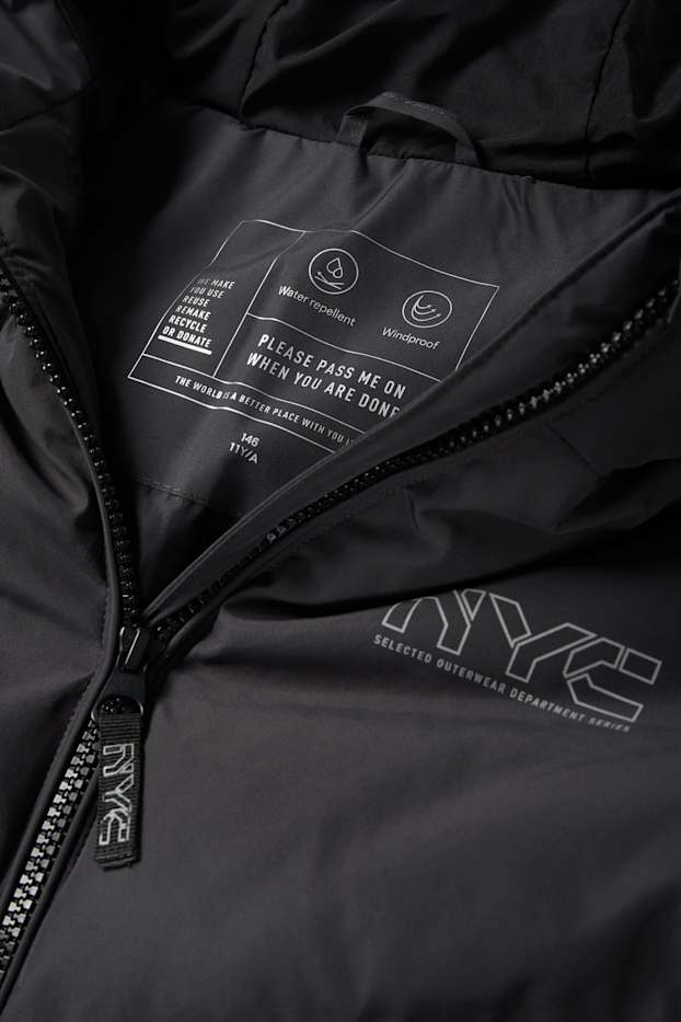 Niños: niños - Chaqueta acolchada con capucha - hidrófuga - negro