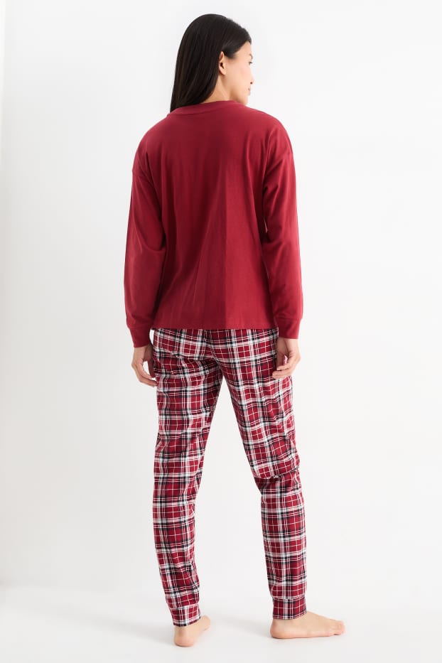 Women - Pyjamas with flannel bottoms - dark red