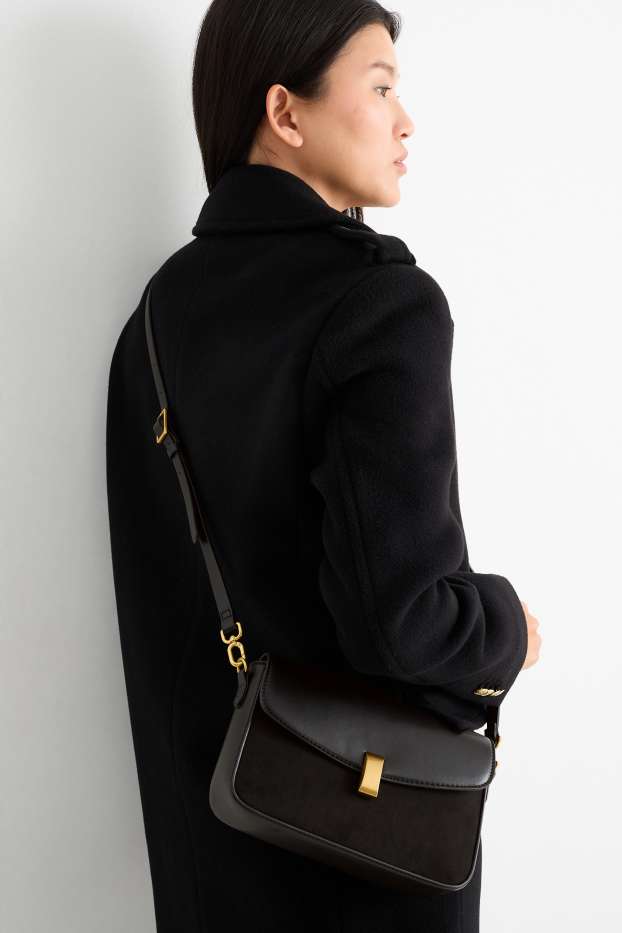 Damen - Schultertasche mit abnehmbarem Taschengurt - Lederimitat - schwarz