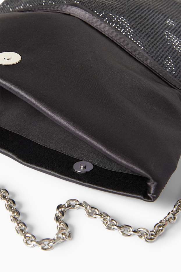 Dames - Schoudertas met strass steentjes en afneembare draagriem - zwart