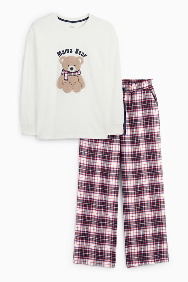 Dames - Pyjama voor de kerst, met flanellen broek - crème wit