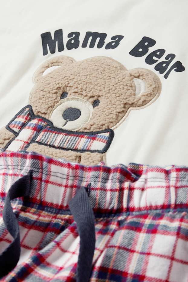 Dames - Pyjama voor de kerst, met flanellen broek - crème wit