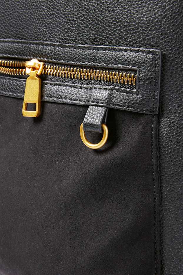 Damen - Rucksack - Lederimitat - schwarz