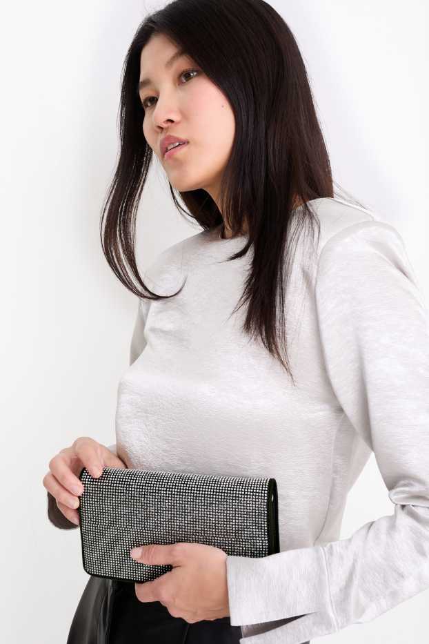 Dames - Schoudertas met afneembare riem en strass-steentjes - zilver