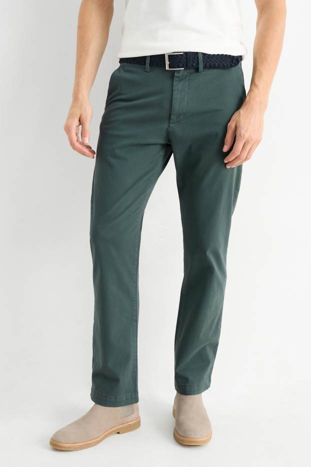 Bărbați - Chino cu curea - regular fit - verde închis