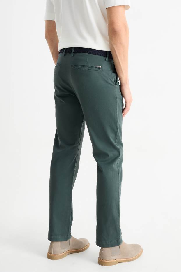 Bărbați - Chino cu curea - regular fit - verde închis