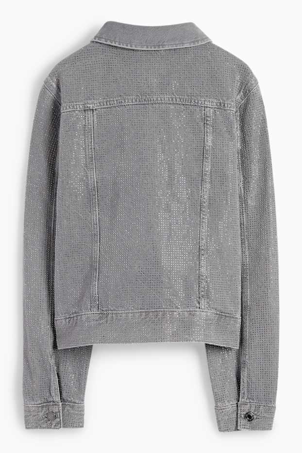 Femei - Jachetă din denim cu ștrasuri - gri