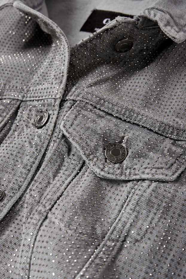 Femei - Jachetă din denim cu ștrasuri - gri