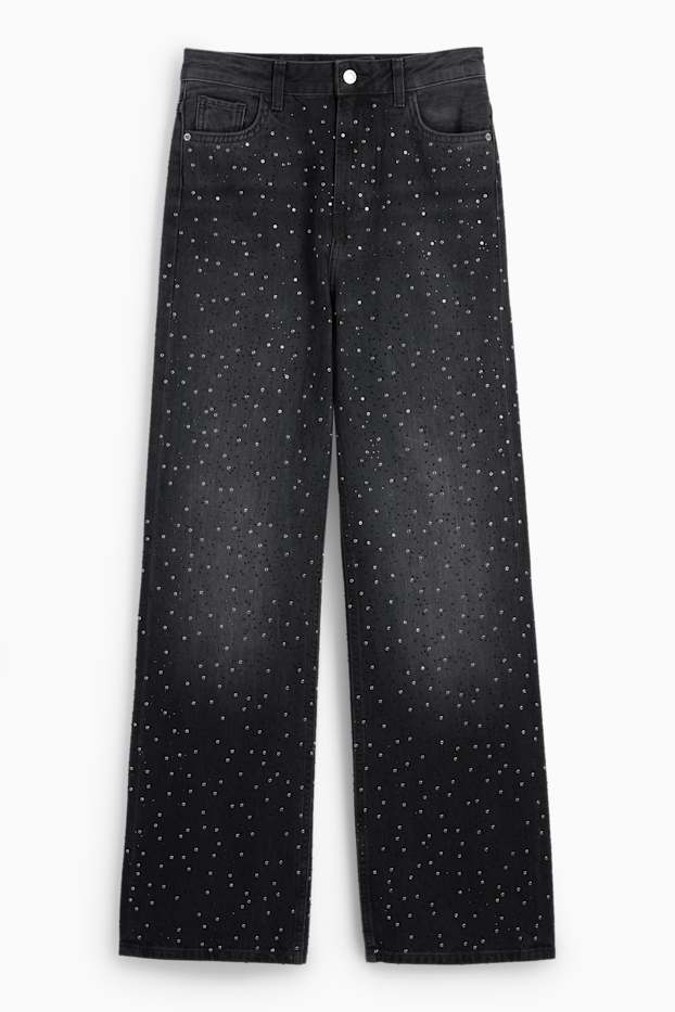 Femei - Loose fit jeans cu ștrasuri - talie înaltă - negru